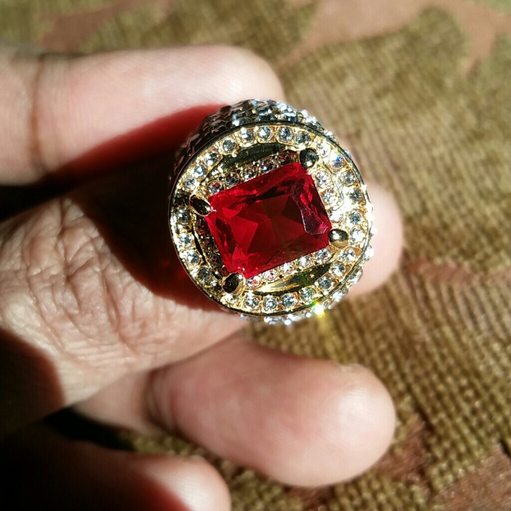 925 silver over Gold Filled Ruby Stone Ring Size 9